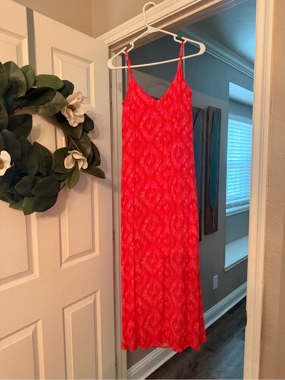 Slip Maxi Dress in Vibrant Pink with Red and White